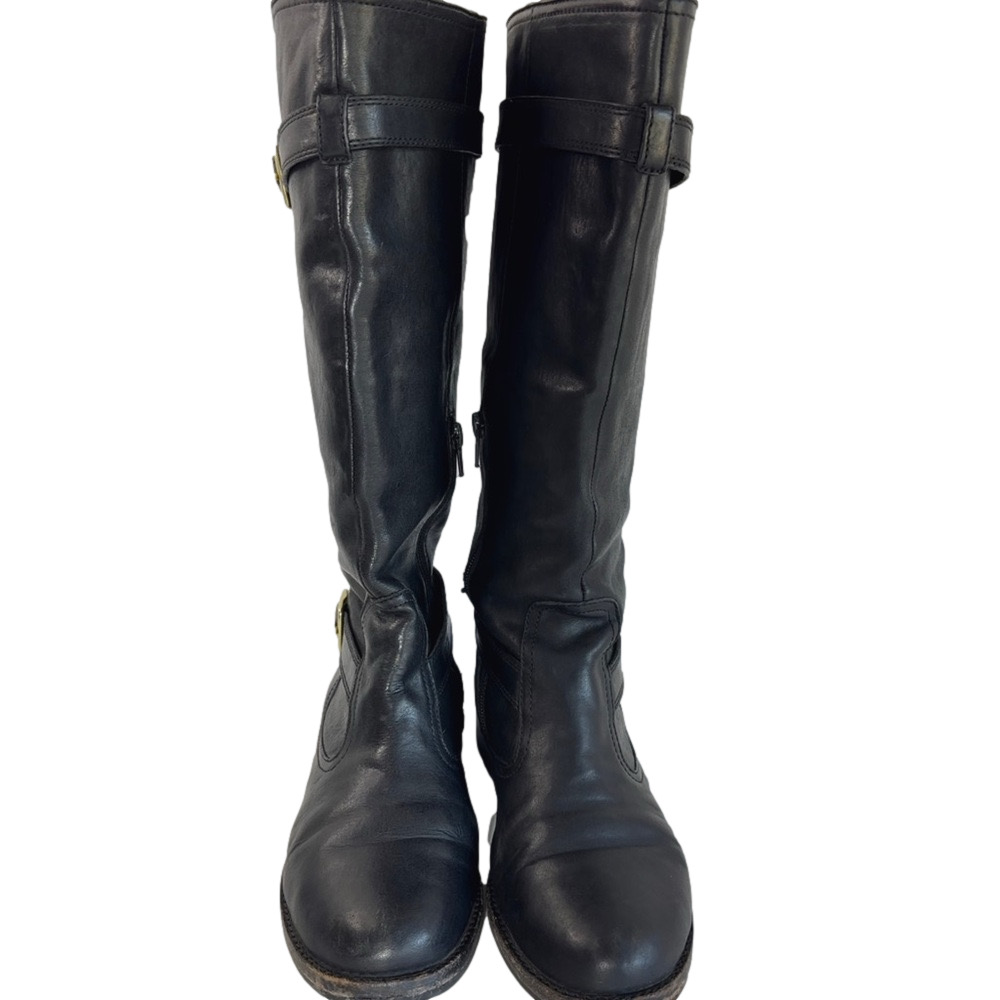 Vintage Coach Whitney Knee High Black Leather Riding Boots Gold Buckle 7.5 B